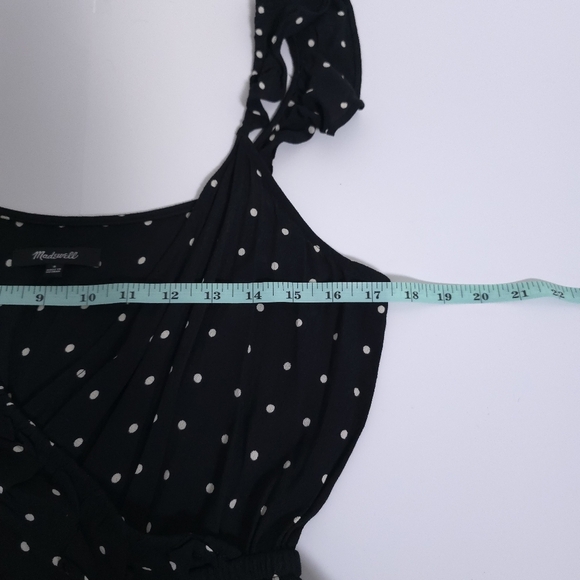 Madewell Ruffle-Front Wrap Jumpsuit in Grid Dot Black White Polka Dot AB336 - Picture 3 of 10